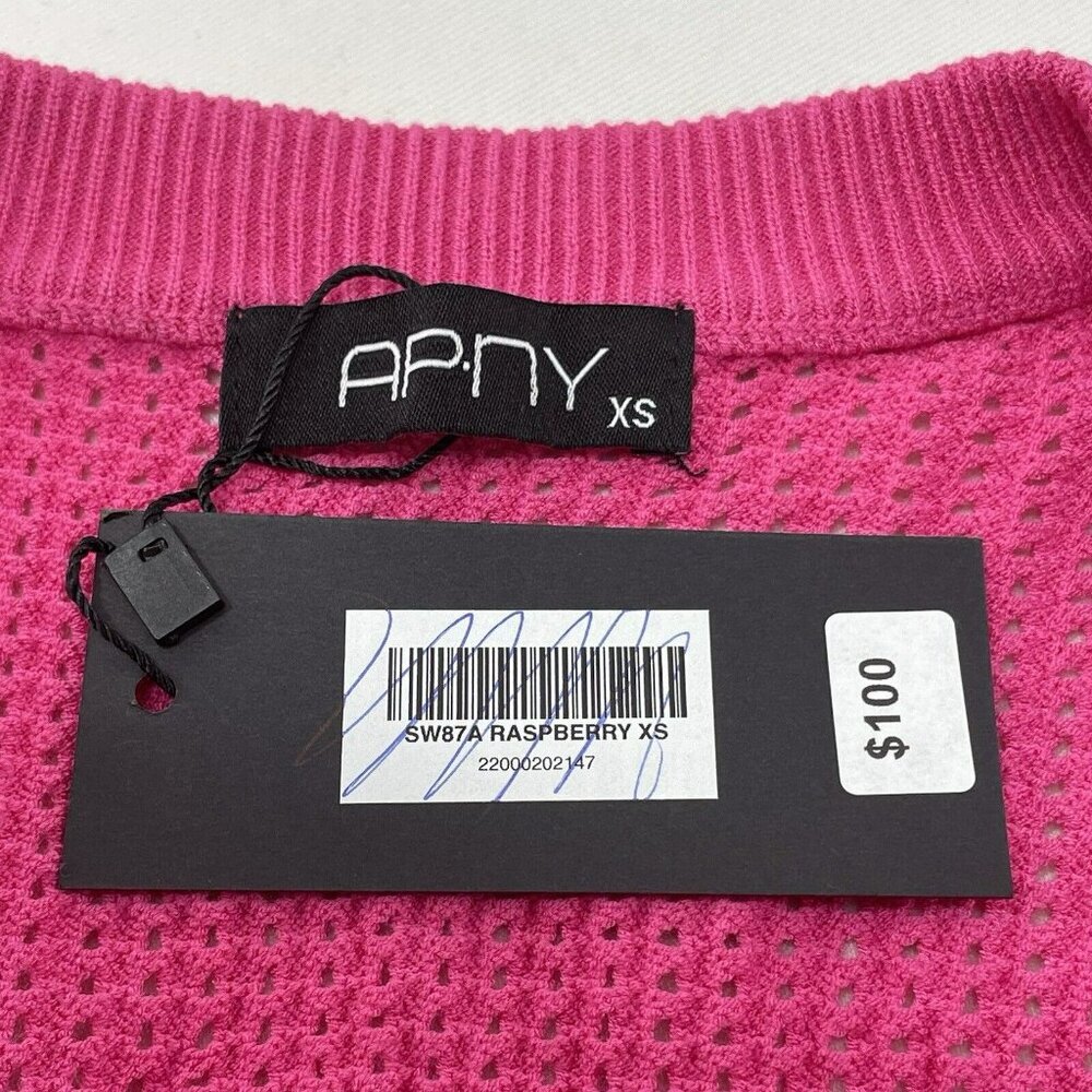 Apny Cardigan Sweater Women Size XS Pink Raspberry Waffle Mismatched Colorful - Picture 7 of 12